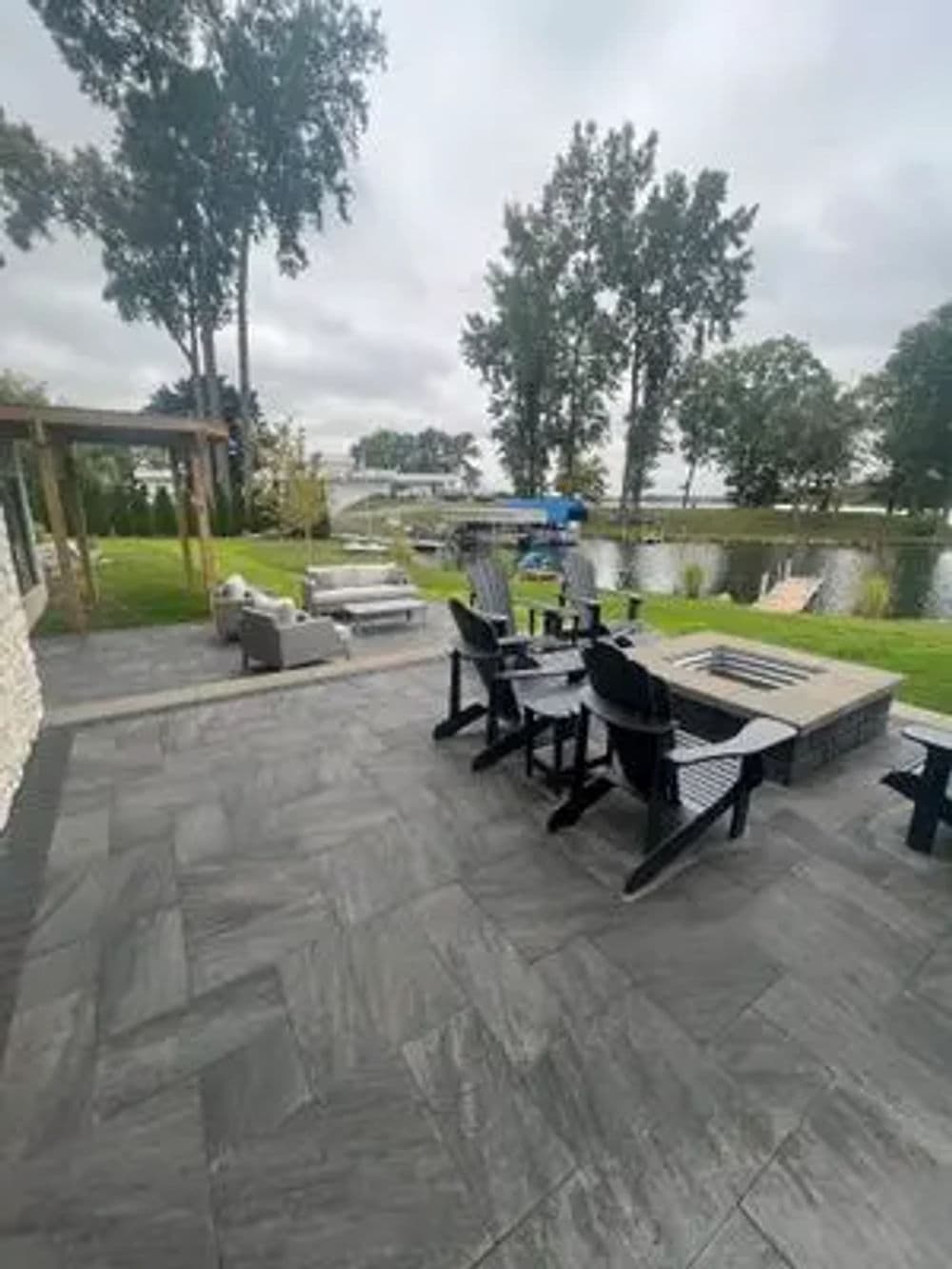 Two-Tier Patio with Fire Pit on a New Build in White Lake Township